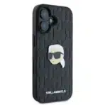 Karl Lagerfeld Monogram Karl Head Pin Σκληρή Θήκη με Επένδυση Συνθετικού Δέρματος Μαύρη (iPhone 16) - Image 4