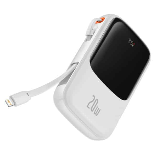 Baseus - Power Bank Qpow Pro (PPQD020002) - 2x Lightning, Type-C, USB, 20W, 10000mAh, Cable Type-C, 3A - Λευκό