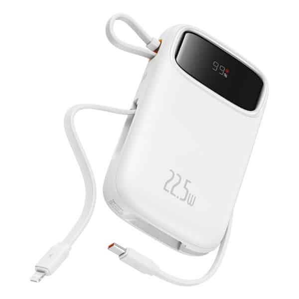 Baseus - Power Bank Qpow Pro+ (P10055003223-00) - Lightning, 2x Type-C, USB, 22.5W, 10000mAh, Cable Type-C, 30cm - Λευκό