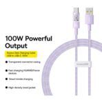 Baseus - Data Cable Gem (P10373002511-01) - USB to Type-C, Super Fast Charging 100W, 2m - Nebula Μώβ - Image 3