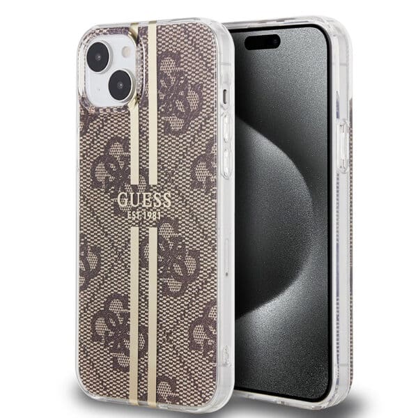 Guess - Hardcase IML 4G Gold Stripe (GUHCP15MH4PSEGW) - iPhone 15 Plus - Καφέ