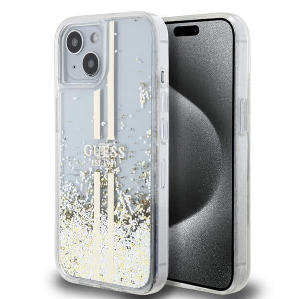 Guess - Liquid Glitter Gold Stripes (GUHCP15MLFCSEGT) - iPhone 15 Plus - Διάφανο