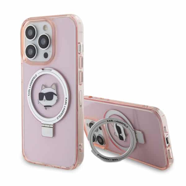 Karl Lagerfeld - Hardcase Ring Stand MagSafe (KLHMP15LHMRSCHP) - iPhone 15 Pro - Ροζ Choupette Head