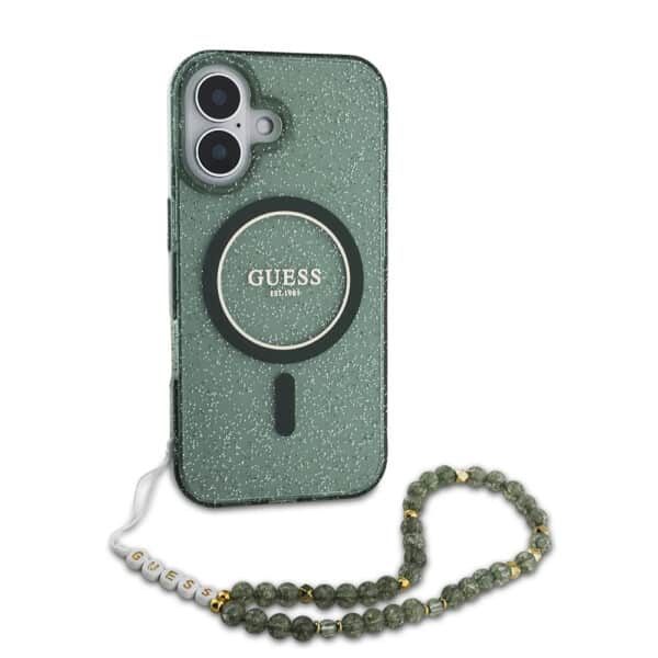 Guess - IML Glitter with Pearl Strap MagSafe (GUHMP16SHGCRELSA) - iPhone 16 - Πράσινο