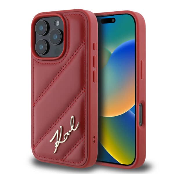 Karl Lagerfeld - Diagonal Quilted Script (KLHCP16LPQDSMGR) - iPhone 16 Pro - Κόκκινο