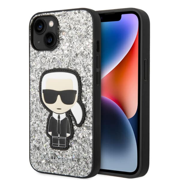 Karl Lagerfeld - Hardcase Glitter (KLHCP14SGFKPG) - iPhone 14 - Ασημί Flakes Ikonik