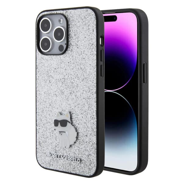 Karl Lagerfeld - Hardcase Glitter Fixed (KLHCP15XGCNPSG) - iPhone 15 Pro Max - Ασημί Choupette Logo