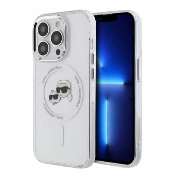 Karl Lagerfeld - IML MagSafe (KLHMP14LHLSKCH) - iPhone 14 Pro - Λευκό Metal Karl&Choupette Head