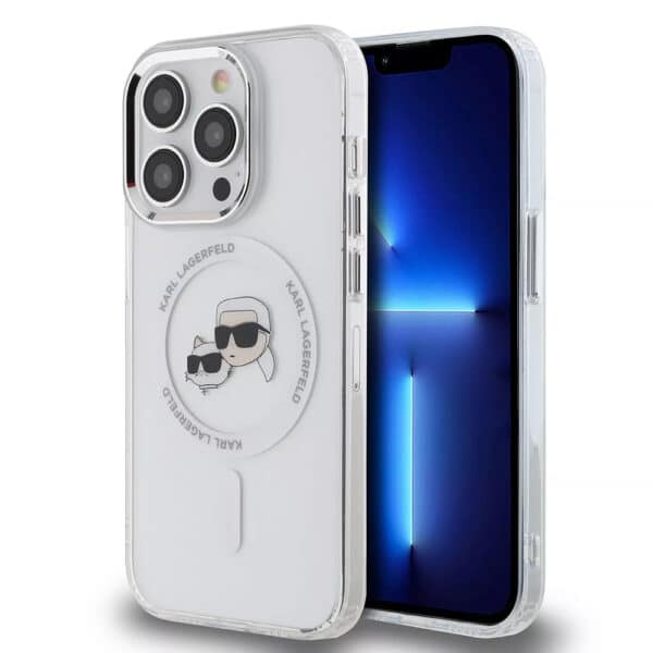 Karl Lagerfeld - IML MagSafe (KLHMP15XHLSKCH) - iPhone 15 Pro Max - Λευκό Metal Karl&Choupette Heads