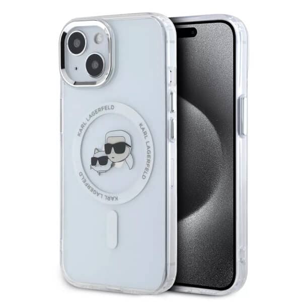 Karl Lagerfeld - IML MagSafe (KLHMP15SHLSKCH) - iPhone 15 - Λευκό Metal Karl&Choupette Heads