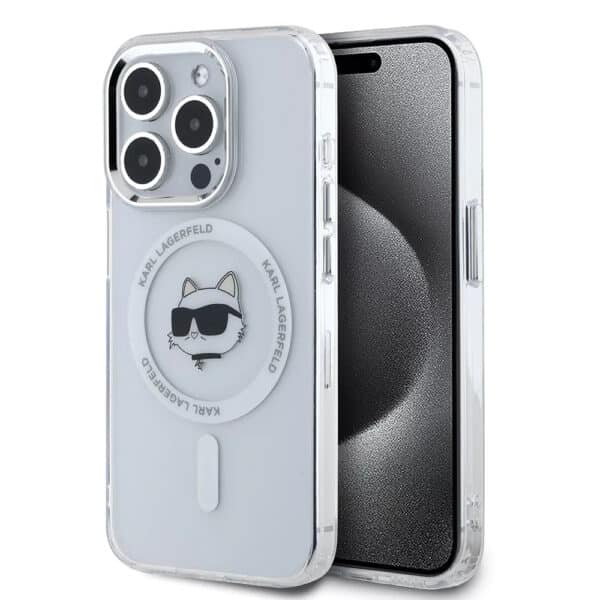 Karl Lagerfeld - IML MagSafe (KLHMP15LHLSCHH) - iPhone 15 Pro - Λευκό Metal Choupette`s Head