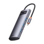 Baseus - Docking Station Metal Gleam Series (WKWG070013) - 4in1 Multifunctional Hub, Type-C to 4 x USB 3.0, Type-C - Γκρί