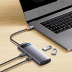 Baseus - Docking Station Metal Gleam Series (WKWG070013) - 4in1 Multifunctional Hub, Type-C to 4 x USB 3.0, Type-C - Γκρί - Image 5
