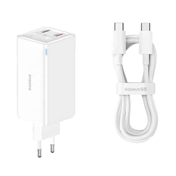 Baseus - Φορτιστής GaN6 Pro (P10162705212-00) - 2x USB, 2x Type-C, 100W, with Cable Type-C, 100W, 20V, 5A, 1m - Λευκό