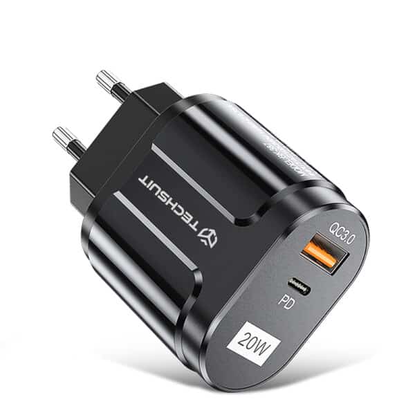 Φορτιστής USB-A, QC 3.0, USB-C, 20W - Techsuit Premium (CHPD038) - Μαύρο