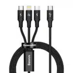 USB-C to Lightning / microUSB / USB-C Charging Cable Baseus Rapid 3in1, 20W, 2.4A, 1.5m, Black CAMLT-SC01