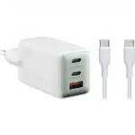 Wall Charger Infinix XC07868EU + XDC95, 68W, 6.2A, 1 x USB-A - 2 x USB-C, with USB-C Cable, White