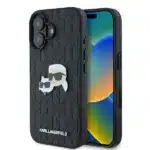 Karl Lagerfeld Monogram Karl & Choupette Head Pin iPhone 16 Plus Case - Black
